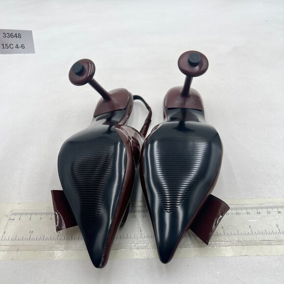 YDN Brown Studded Pumps Pointed Toe Slingback Chunky Heels Slip On Shoes Party - Picture 7 of 8